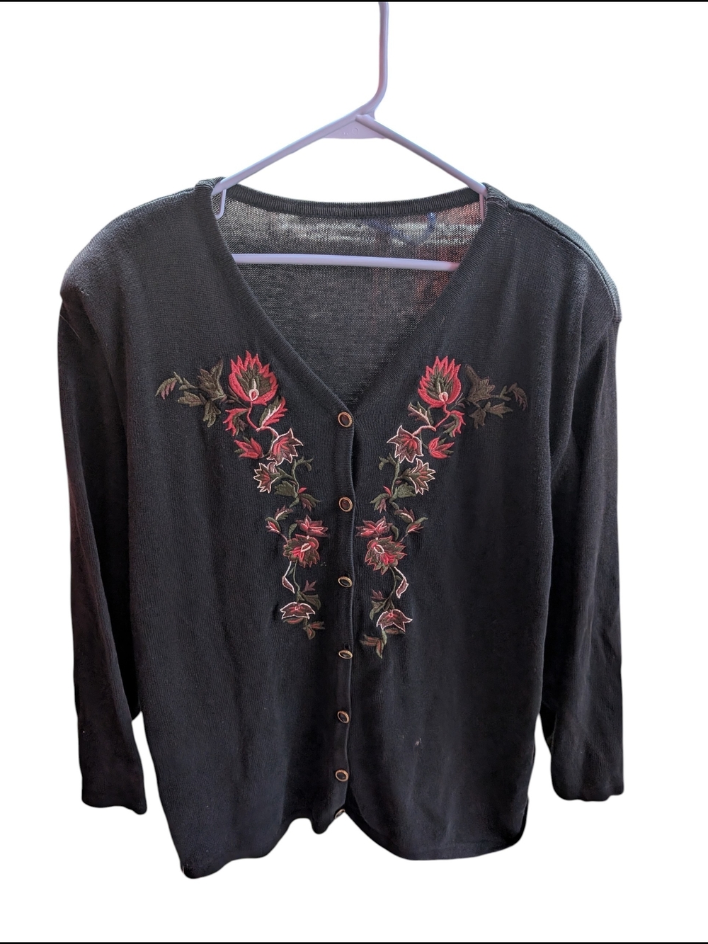 Vintage The Bay Embroidered V-Neck Button Cardigan with Floral Detail